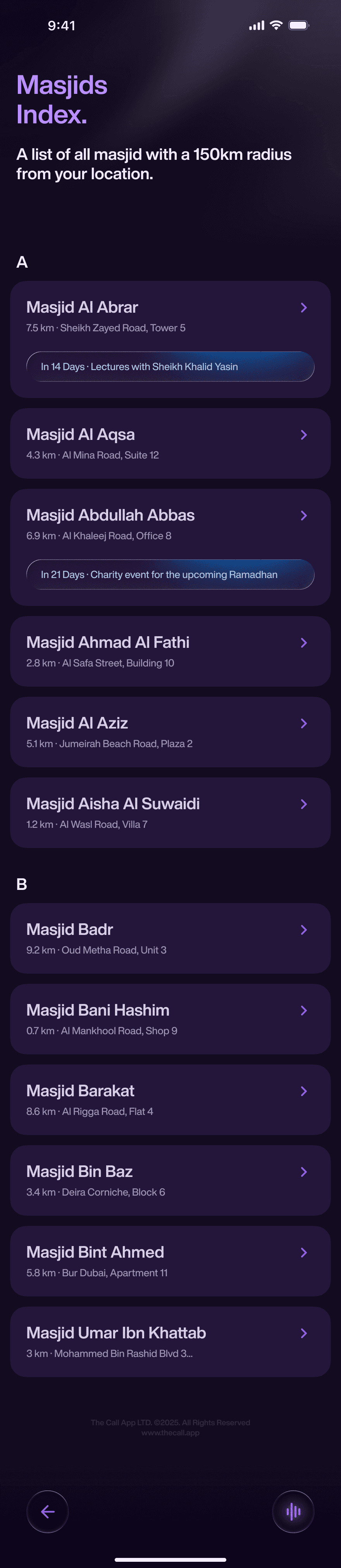 The Call masjid index